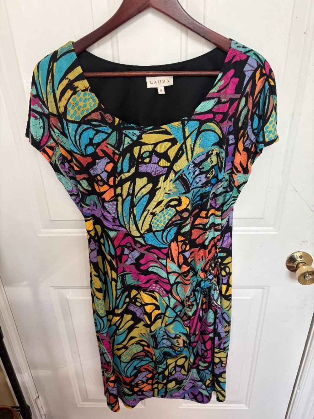 Laura Petites Abstract Cap-Sleeve Dress - Size 14P - Like New